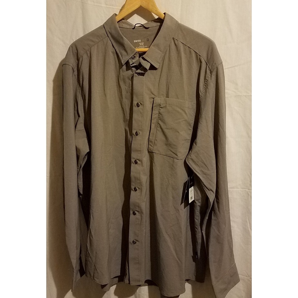 Swiss Tech Men's Nylon Blend Button Zip Pocket Gray Shirt Performance 2XL NWT